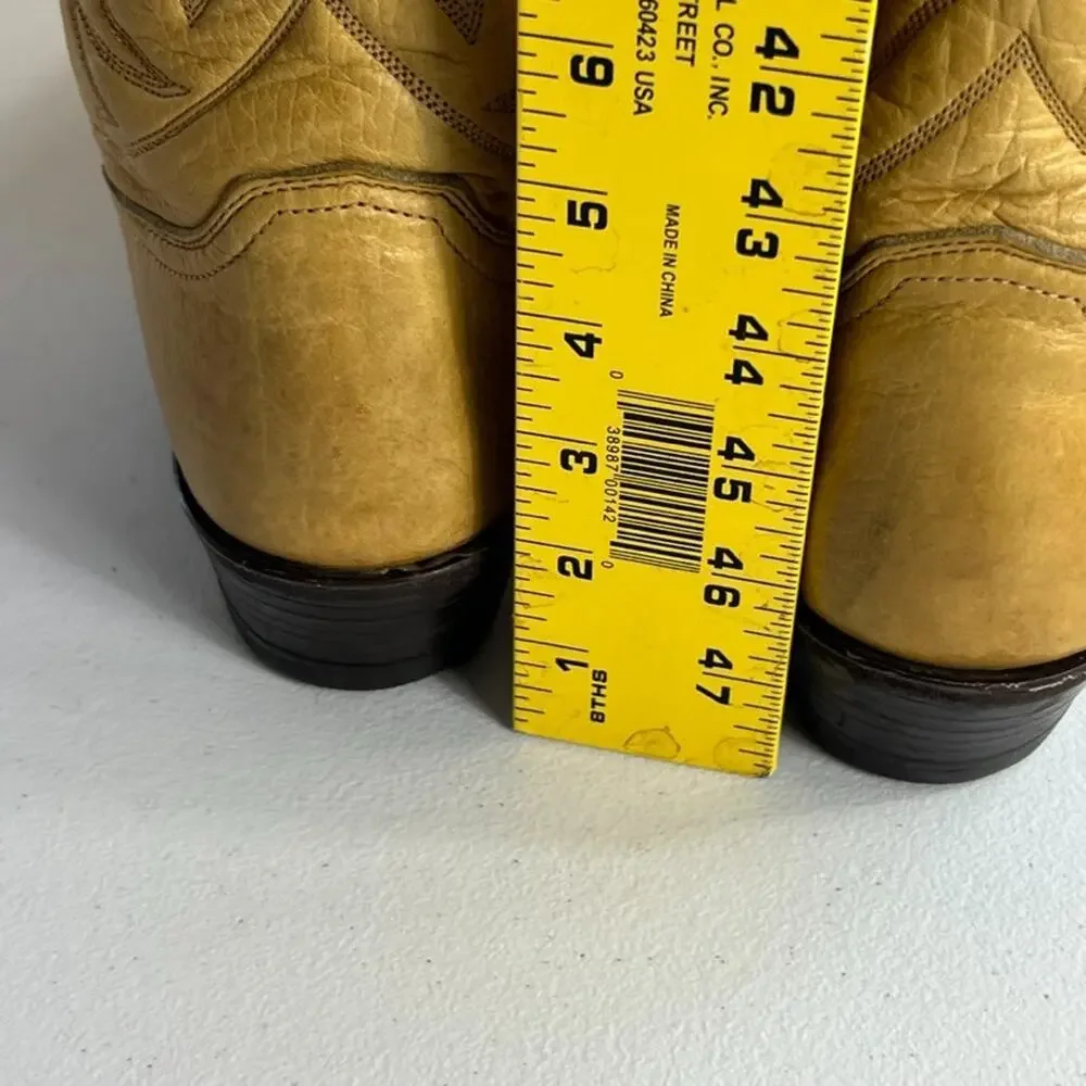 Justin Boots Men's Size 9 Cowboy Western Blonde Leather Embroidered made in USA